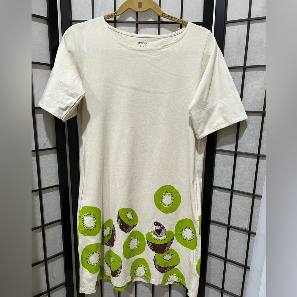 VINTAGE GRANIPH Kiwi Print Cream A-LINE SHORT SLEEVES TEE SHIRT Dress, SIZE S/M - Picture 8 of 10